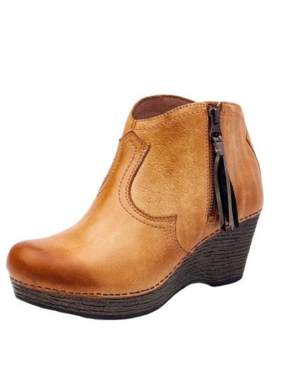 Dansko Veronica Ankle Booties in Distressed Honey Camel
